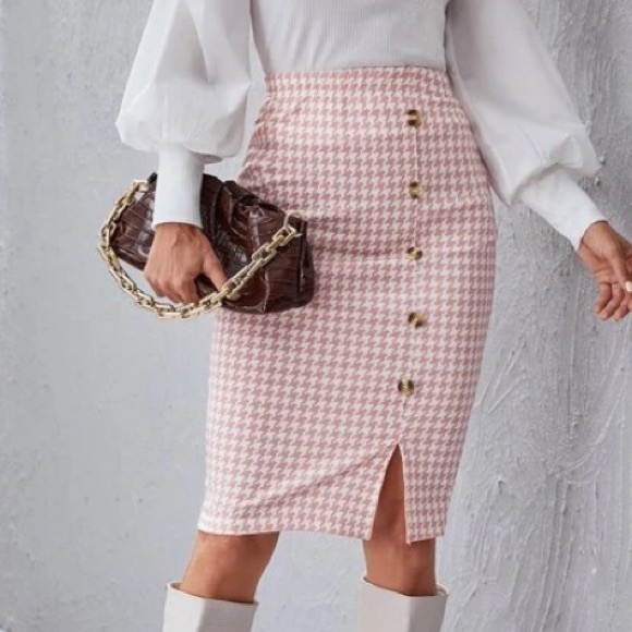 Chic Nation Dresses & Skirts - Pink houndstooth skirt womens